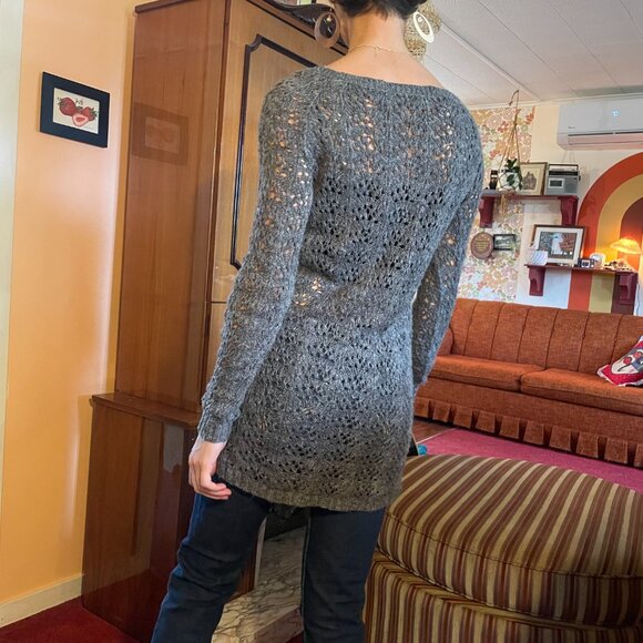 Y2K LAYERING Grey crochet knitted tunic long sleeve sweater - Picture 5 of 13